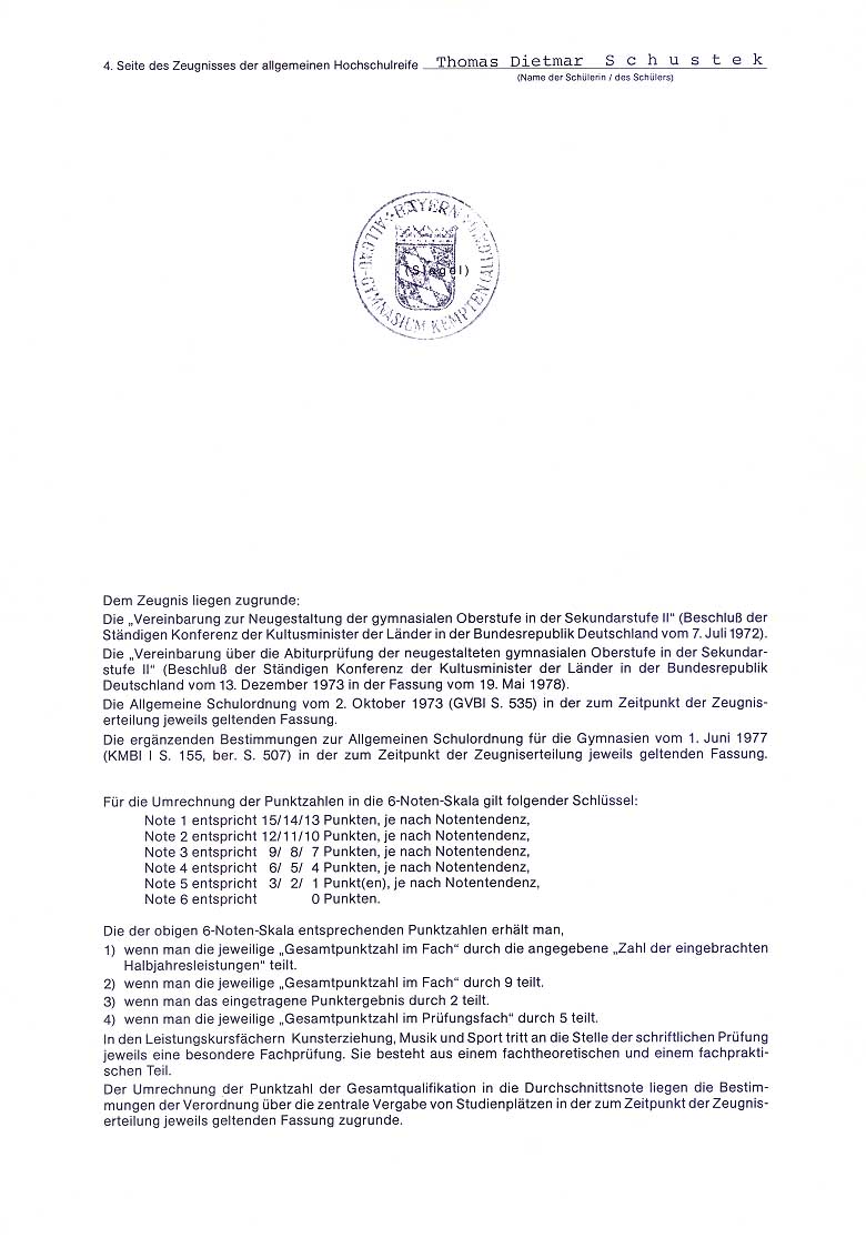 Zeugnis der Allgemeinen Hochschulreife des Allg�u-Gymnasiums Kempten (Seite 4)