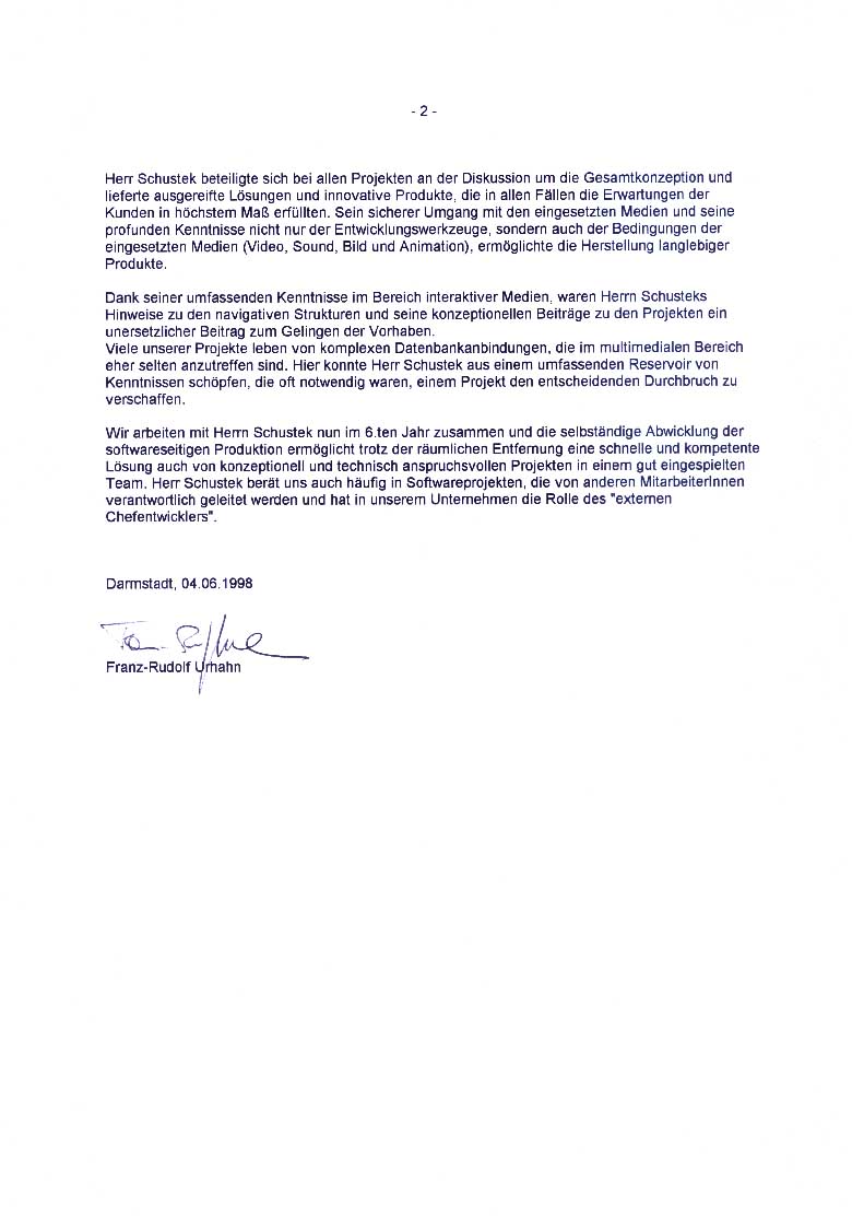 Referenzschreiben der Bohm Nonnen Urhahn GmbH, Darmstadt (Seite 2)