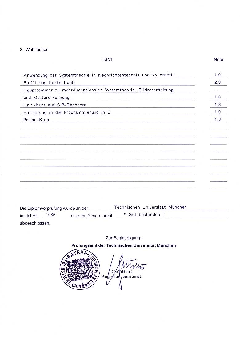 Zeugnis �ber die Diplom-Hauptpr�fung f�r Elektroingenieure der TU M�nchen (Seite 3)